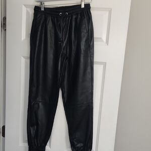 Women's Black Faux Leather Joggers